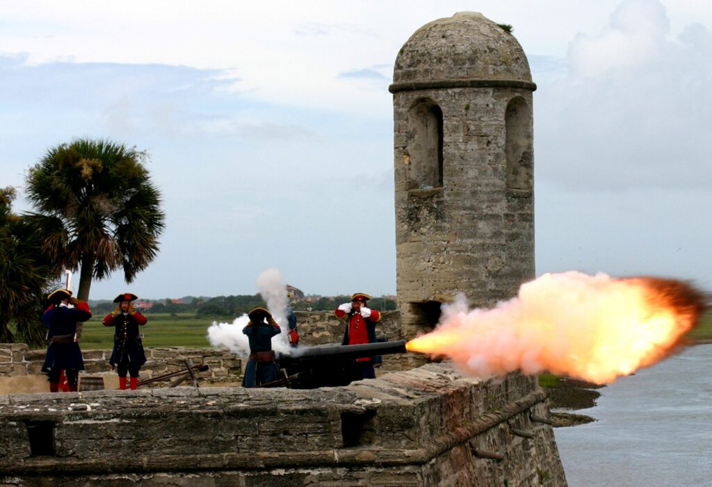Cannon being fired from the gun deck at Castillo de San Marcos in St. Augustine