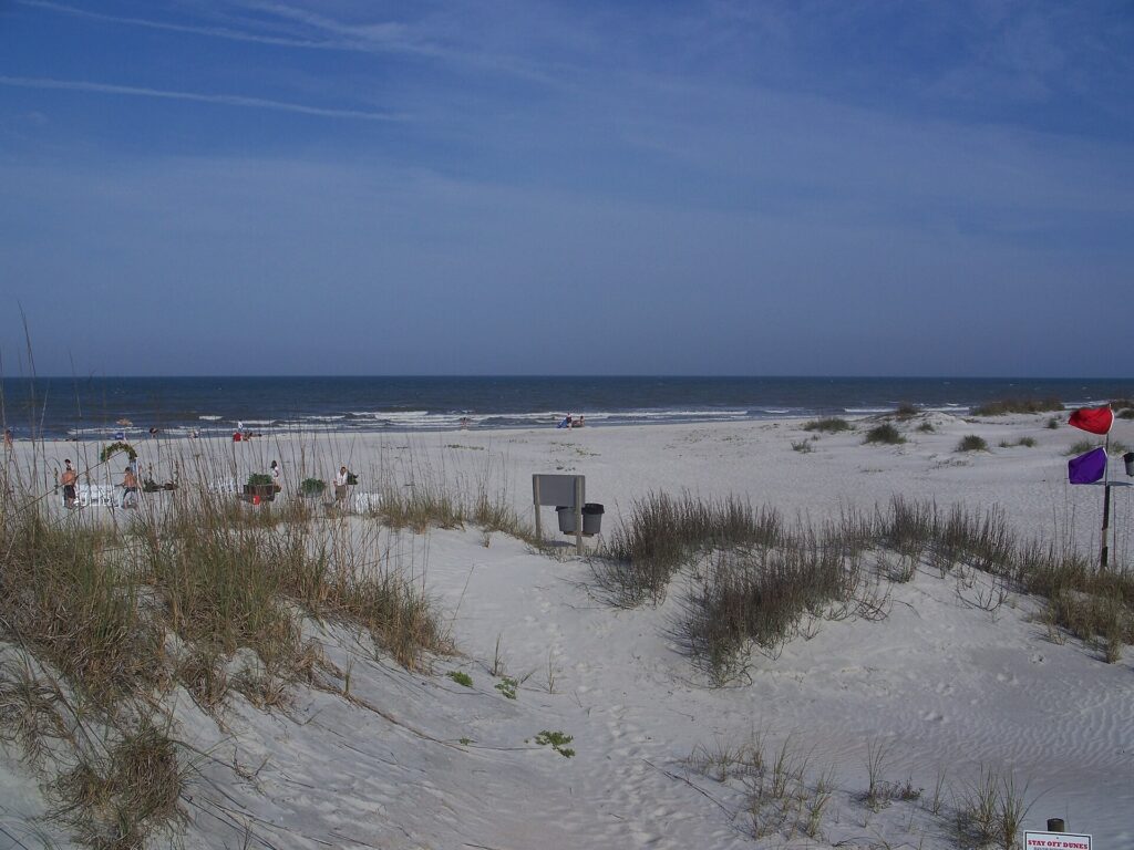 Wide sandy beach at Anastasia State Park on Anastasia Island near St. Augustine