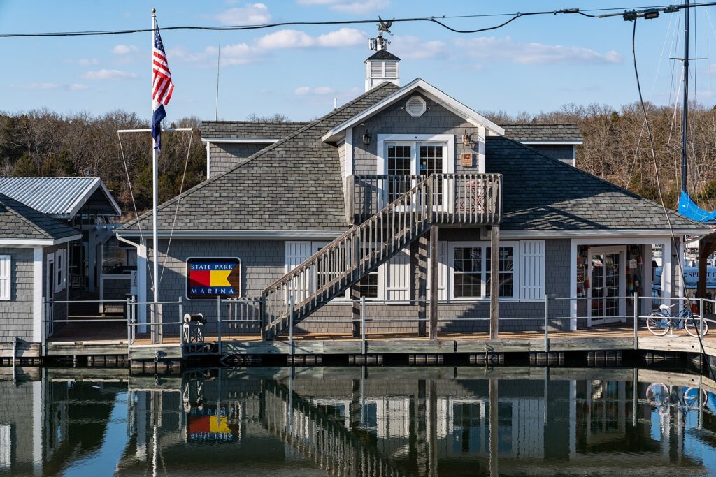 State Park Marina docks on Table Rock Lake at Table Rock State Park near Branson