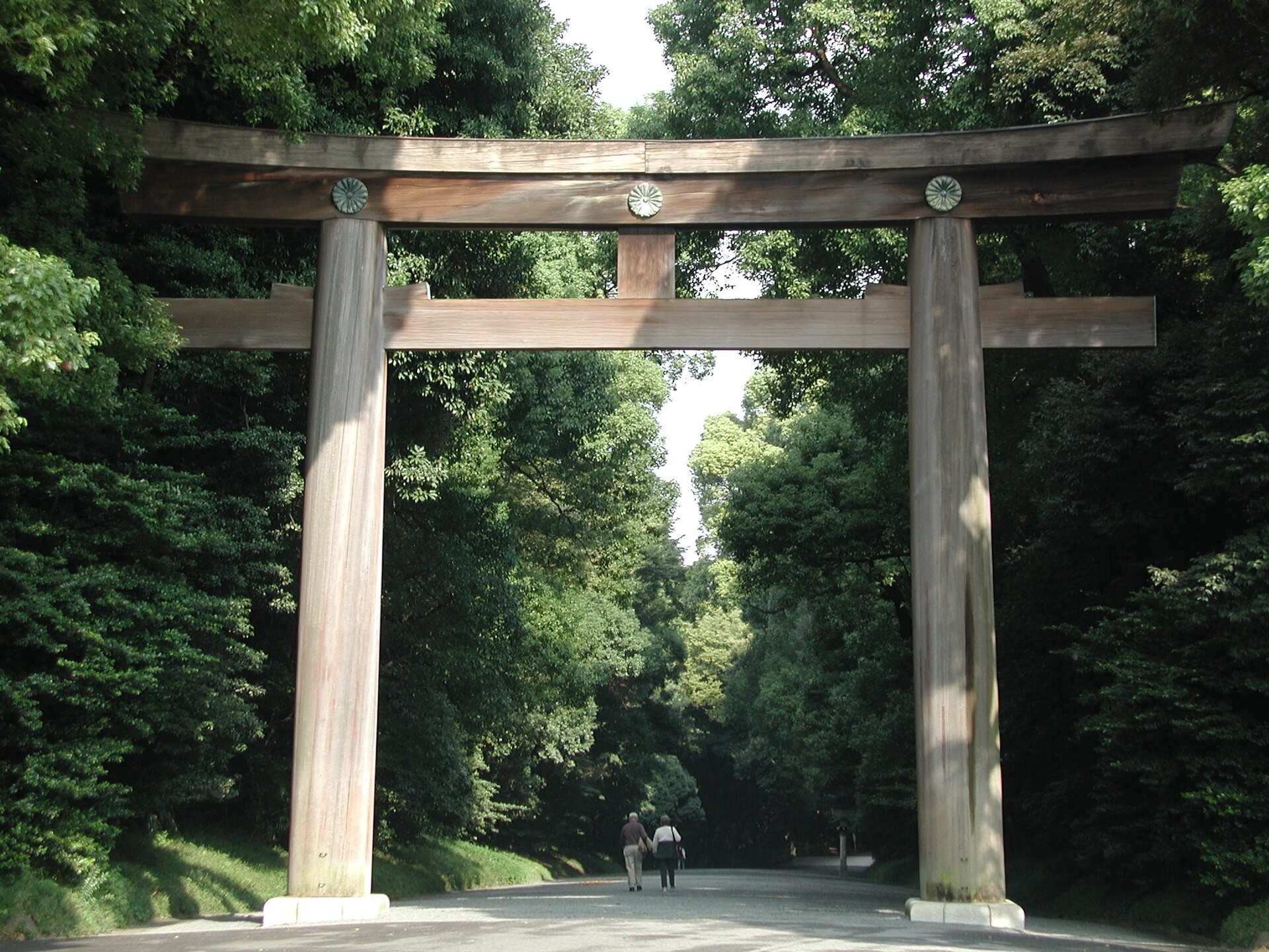 Wooden torii gate at the entrance to Meiji Jingu in Tokyo