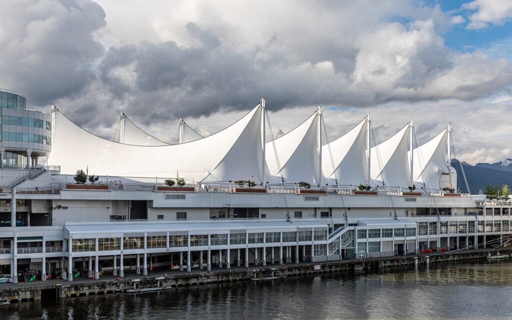 Five Sails roof of Canada Place on the Vancouver waterfront in daylight