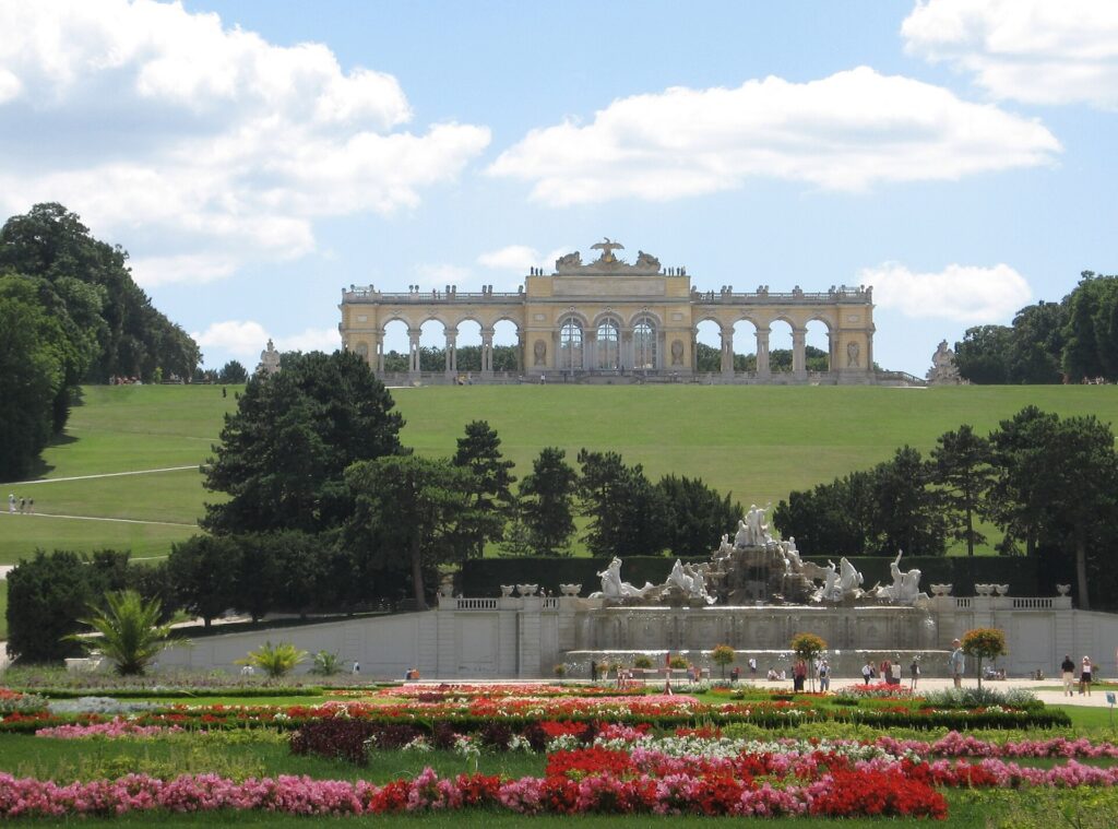 The Gloriette colonnade on the hill above the gardens of Schönbrunn Palace in Vienna