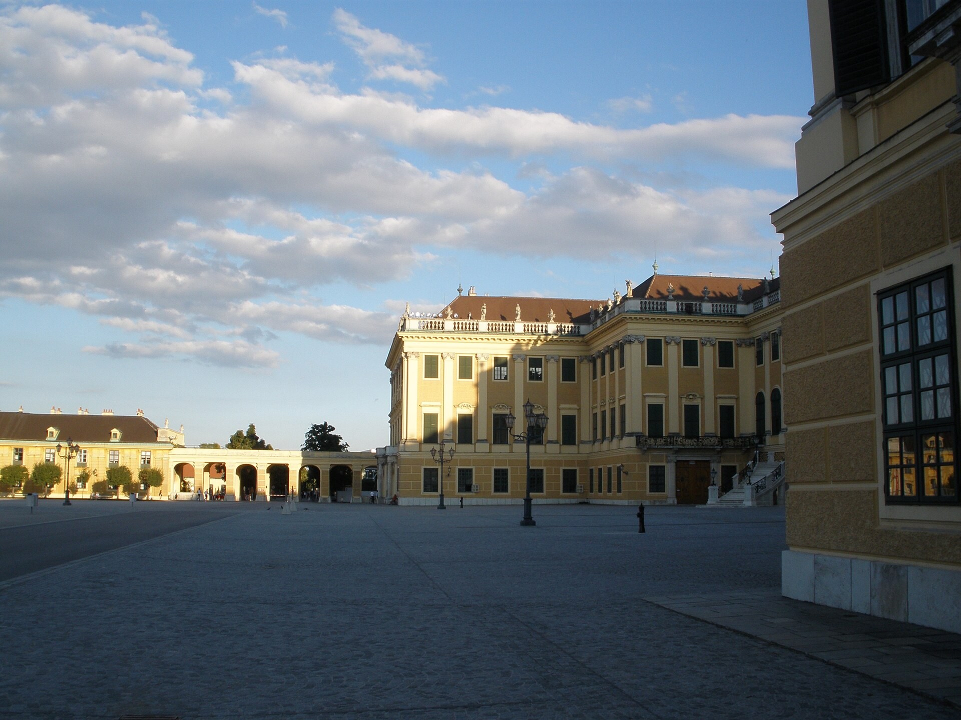 Schönbrunn Palace in Vienna seen across the front courtyard