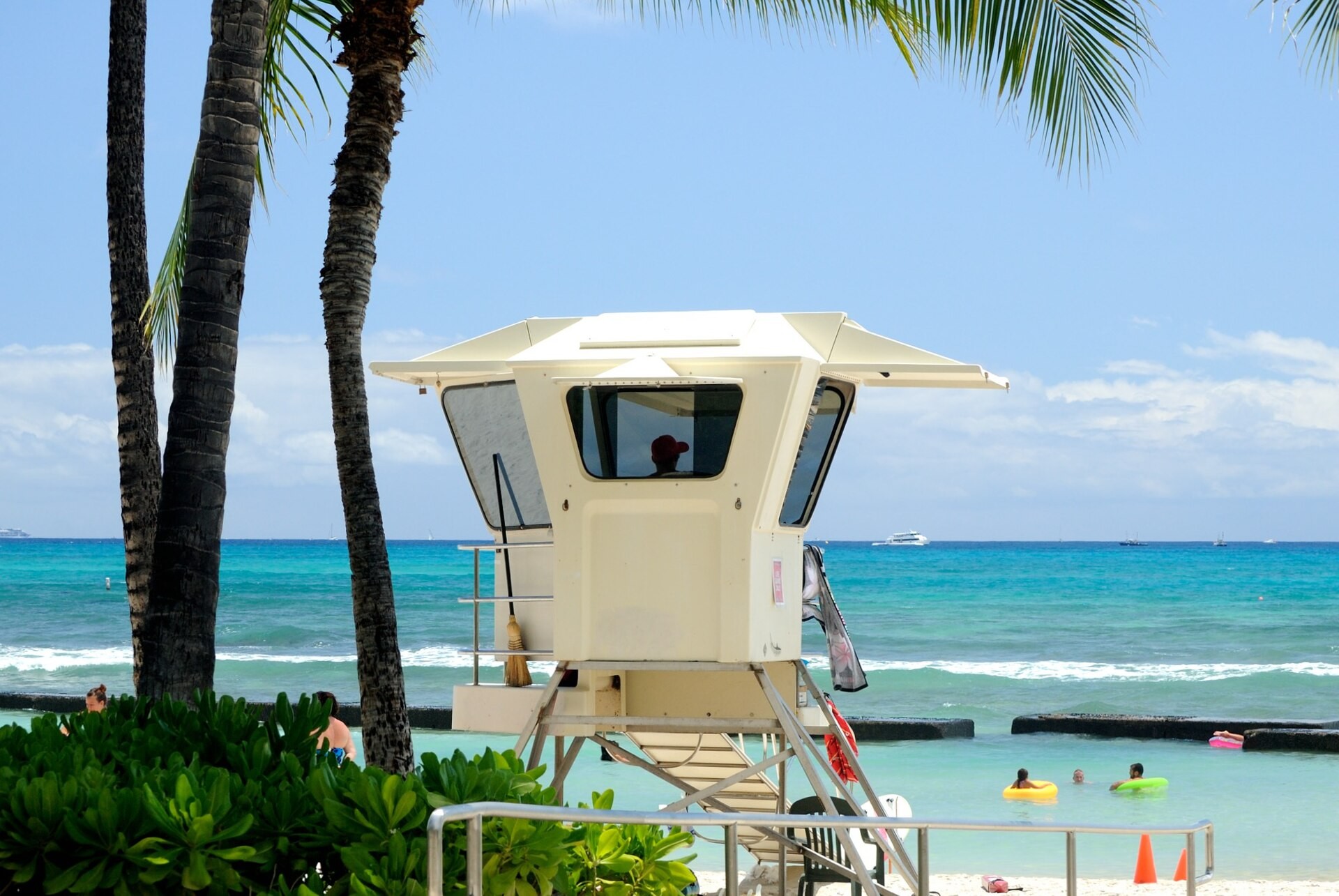 Lifeguard tower on the beach at Waikiki in Honolulu