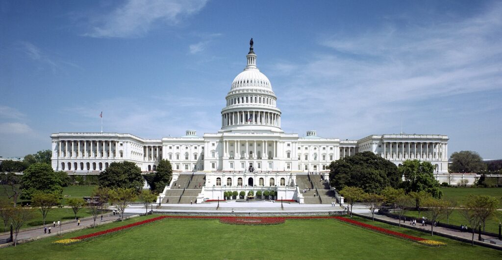 West front of the United States Capitol with its dome in Washington DC